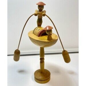 Vintage Japan Hand Carved Painted Kinetic Boat Gondolier Figurine